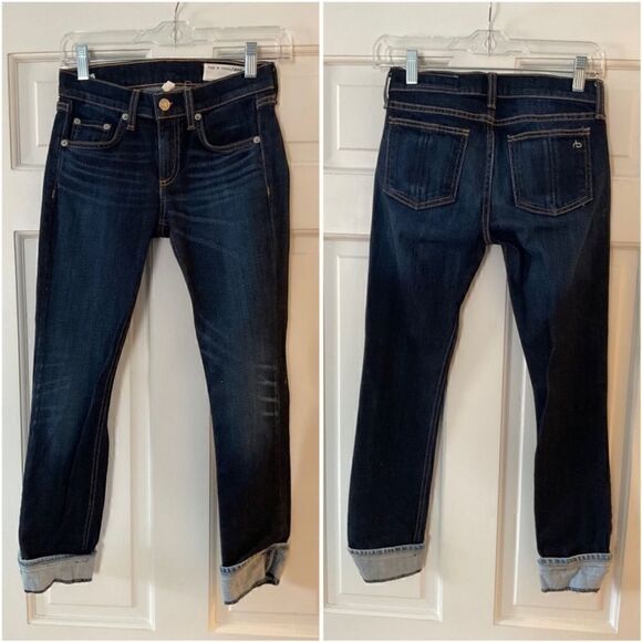 Rag & Bone Crop Jeans Serrano Dark Wash Blue Mid Rise Size 23 - Picture 6 of 13